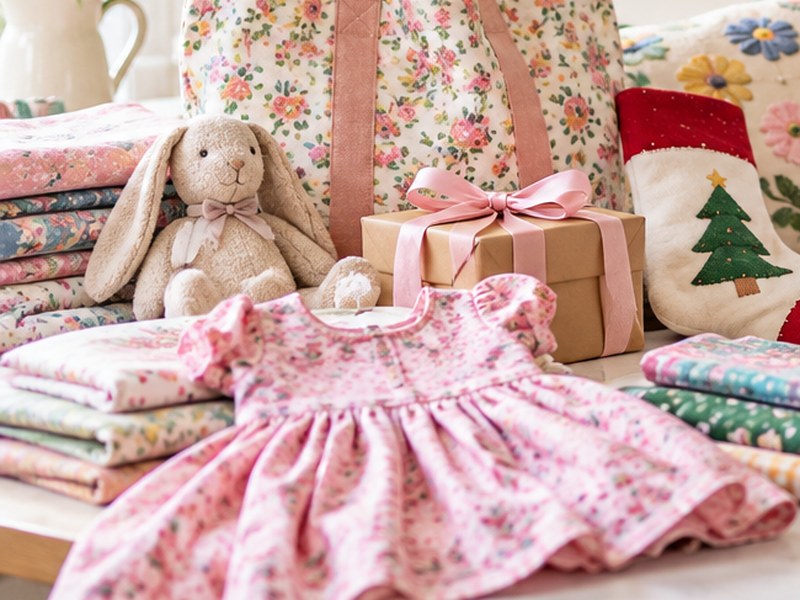 Handmade children's dress and sewing materials